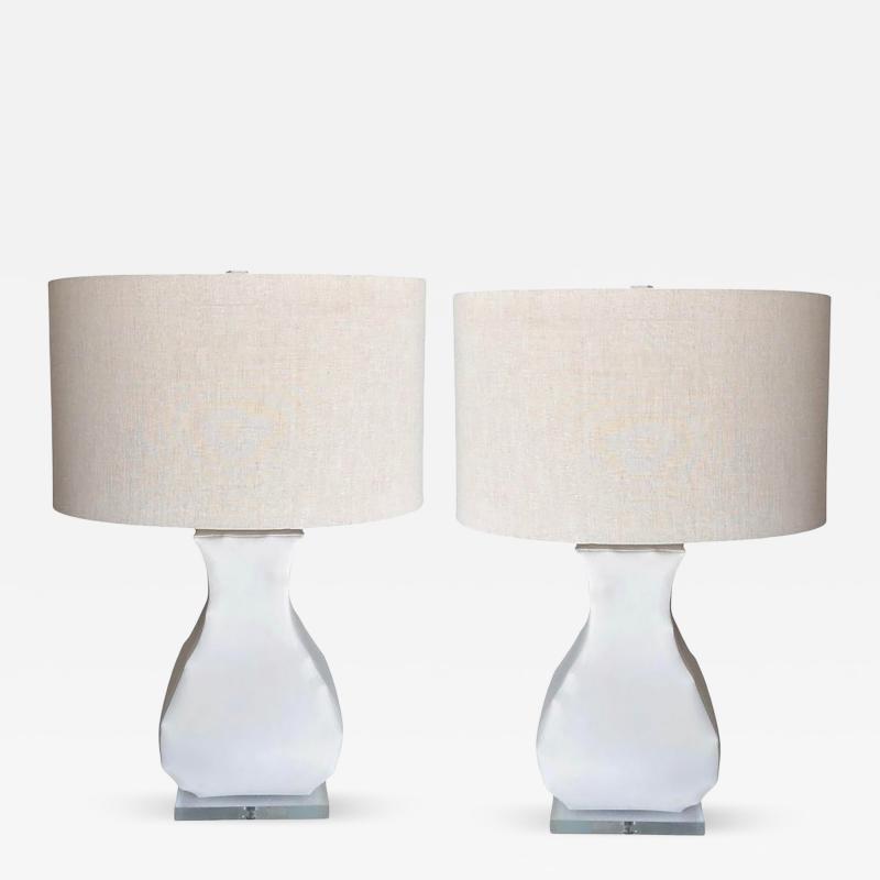 John Dickinson John Dickinson Style Polished Gesso Table Lamps With Shade Pair