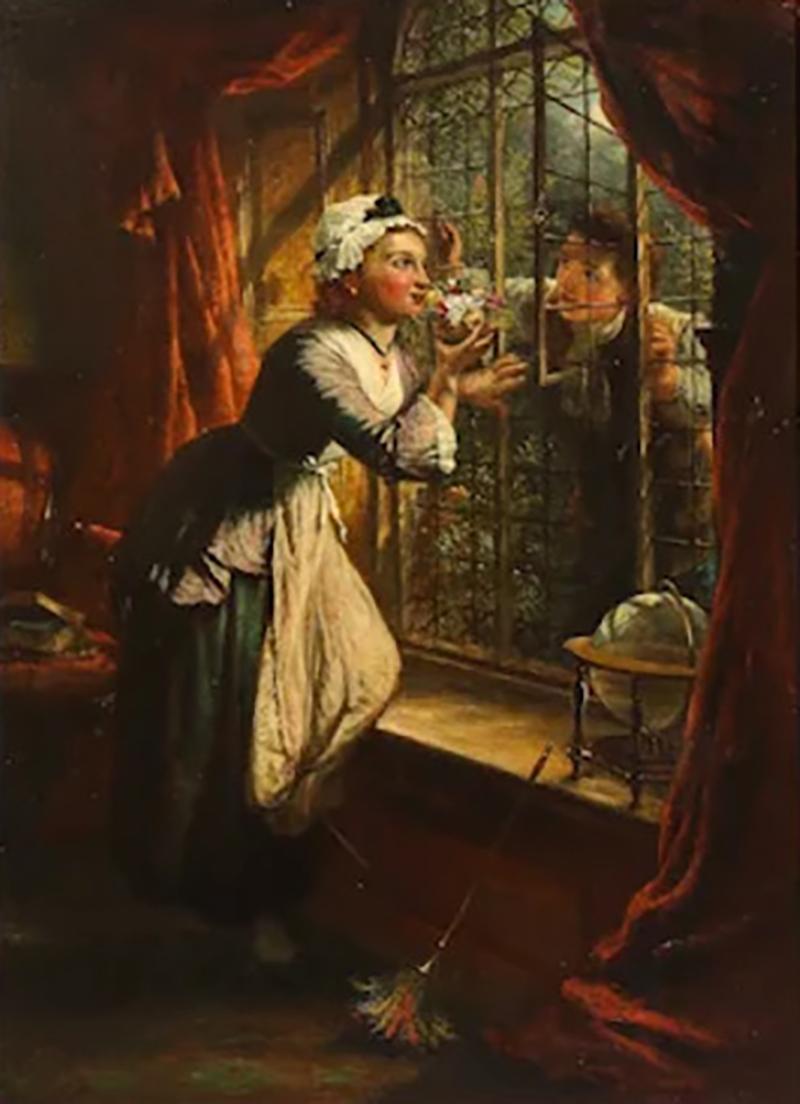 John Douglas Michie 19th Century Romantic English Painting of a Maid and Her Lover