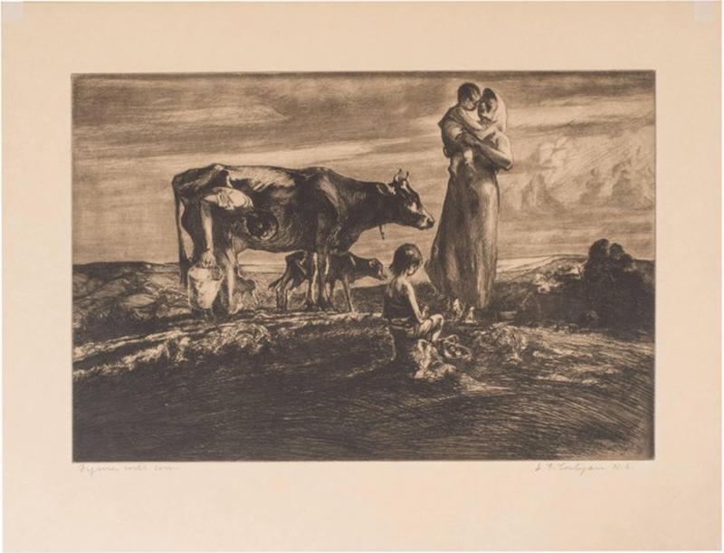 John Edward Costigan John Costigan Signed Original Pastoral Etching by John E Costigan Circa 1930