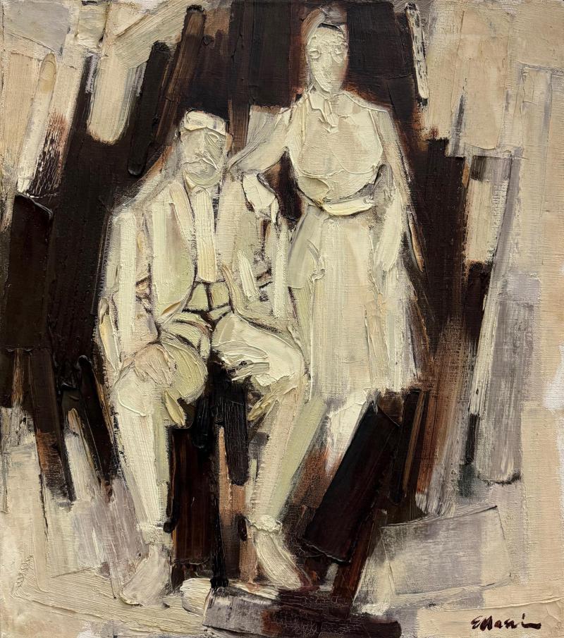 John Emanuel John Emanuel Mid century Abstract Impasto Portrait Painting