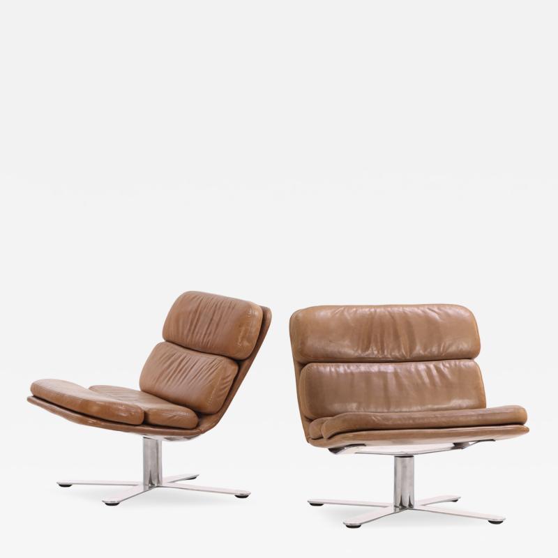 John Follis Pair of John Follis Solo Lounge Chairs in Leather and Chrome by Fortress