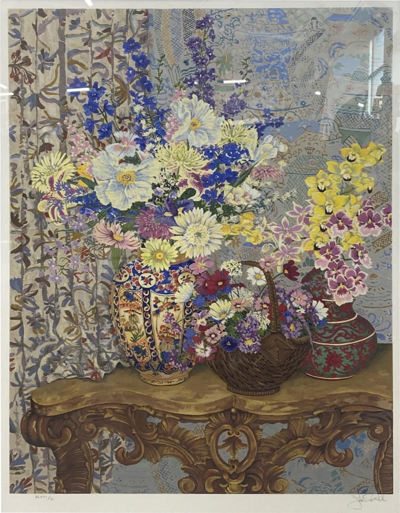 John Francis Powell Framed John Powell Floral Still Life Serigraph