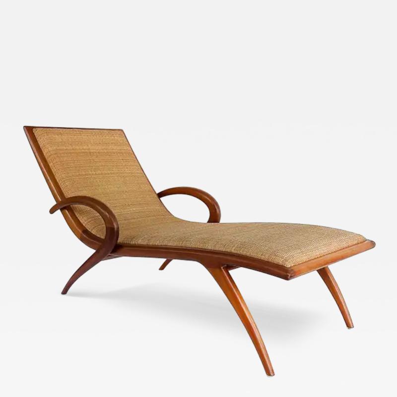 John Graz Rare 1950s John Louis Graz Chaise Longue Inset Woven Raffia