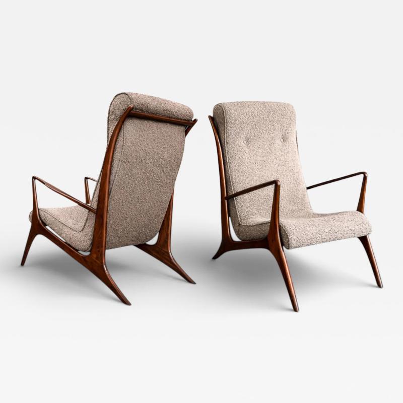 John Graz Sculptural Pair of Armchairs in Hardwood Boucle John Graz Brazil 1950s