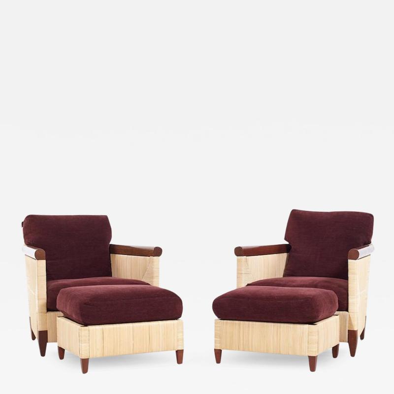 John Hutton John Hutton for Donghia Merbau Collection Club Chairs with Ottomans Pair