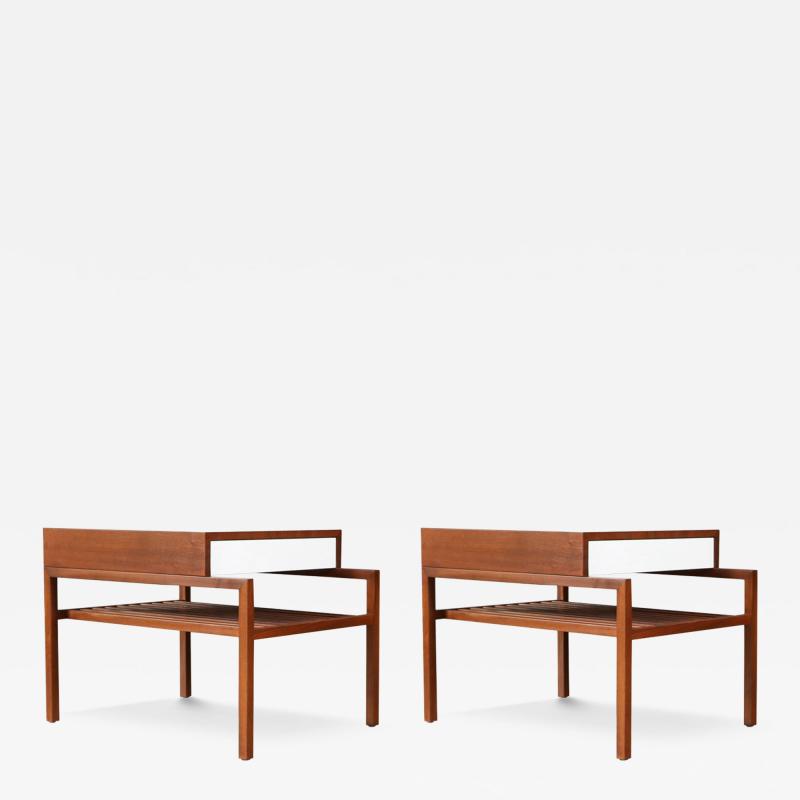 John Keal California Modern Slatted Walnut Side Tables by John Keal