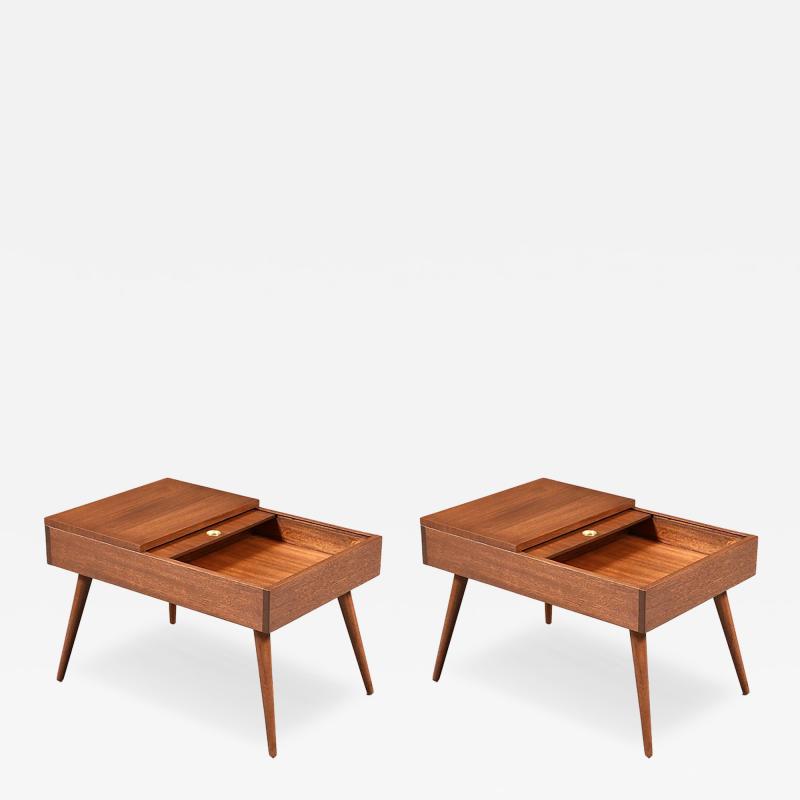John Keal Californian Modern Side Tables w Storage Compartments by John Keal