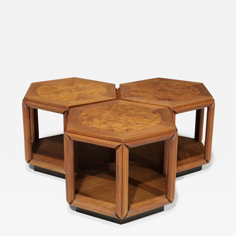 John Keal John Keal for Brown Saltman Set of Three Walnut and Burl Cocktail Tables 1970s