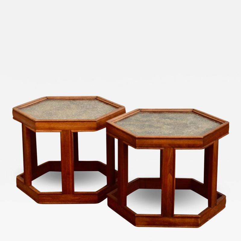 John Keal Pair of Hexagonal Domino Side Tables by John Keal for Brown Saltman