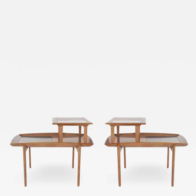 John Keal Walnut Step Tables by John Keal for Brown Saltman