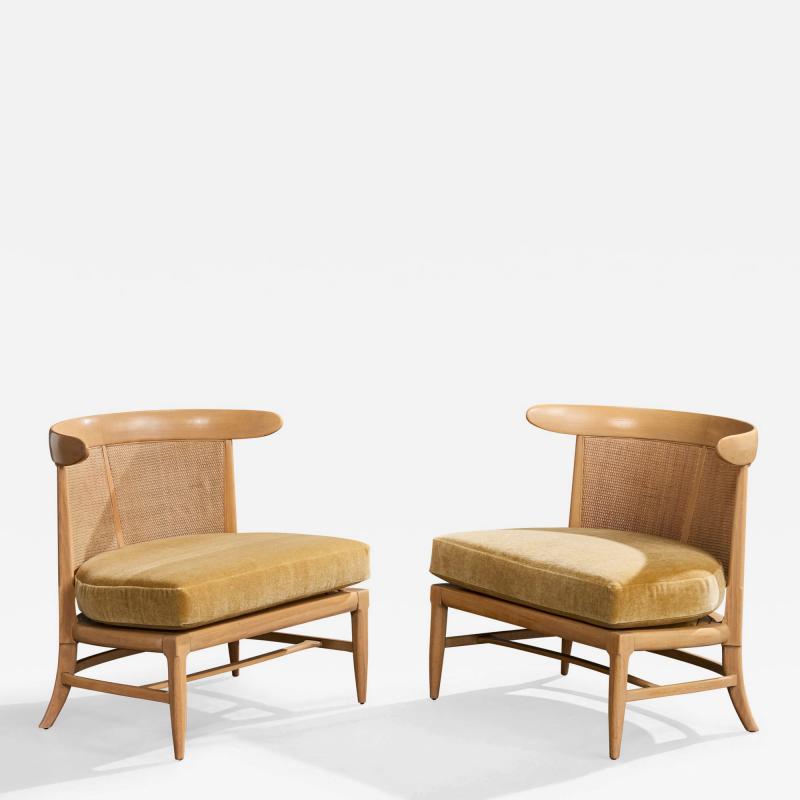 John Lubberts Lambert Mulder Slipper Chairs with Wood and Cane USA 1950s