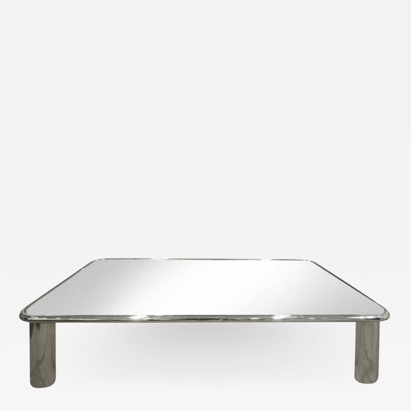 John Mascheroni John Mascheroni Large Chrome Coffee Table with Mirror Glass Top 1970s