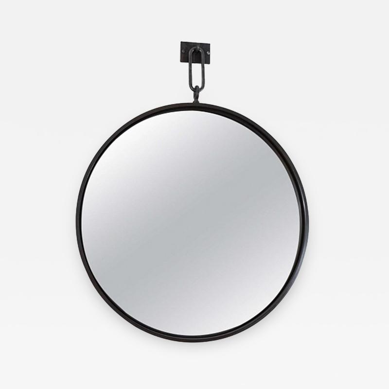 John McDevitt A 32 Patinated Steel Circular Pendant Mirror