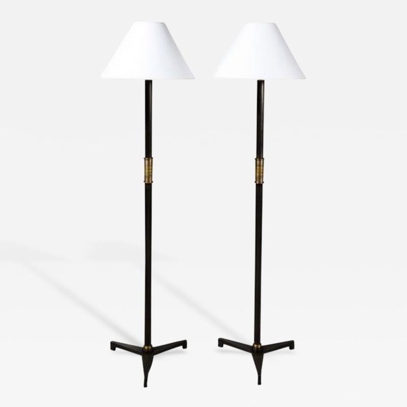 John McDevitt Pair of Steel Floor Lamps in Statuary Bronze Finish