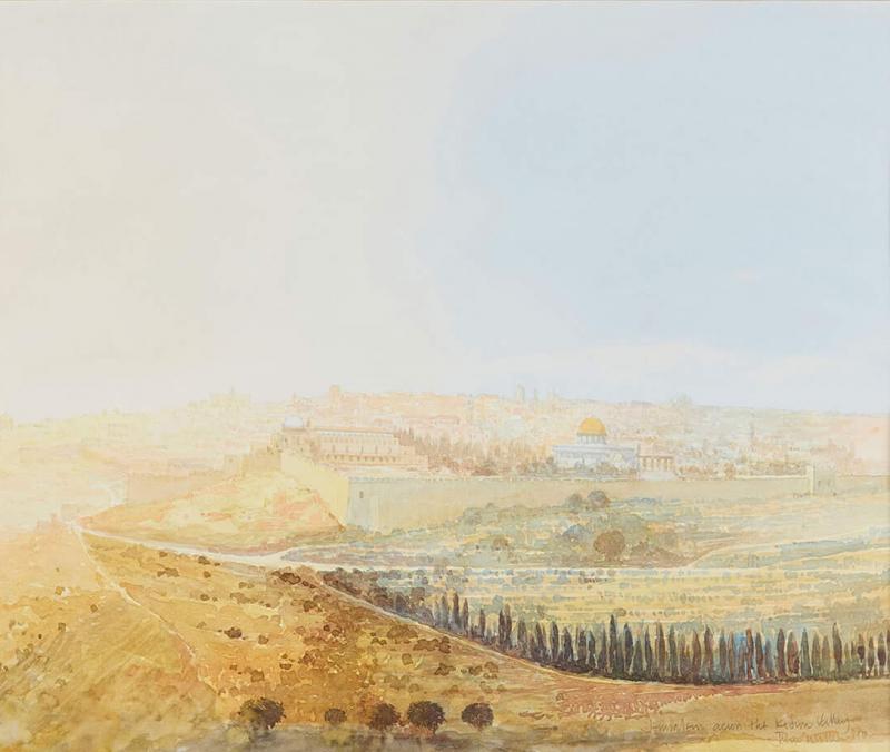 John Miller Jerusalem across the Kidron Valley British Orientalist watercolour painting