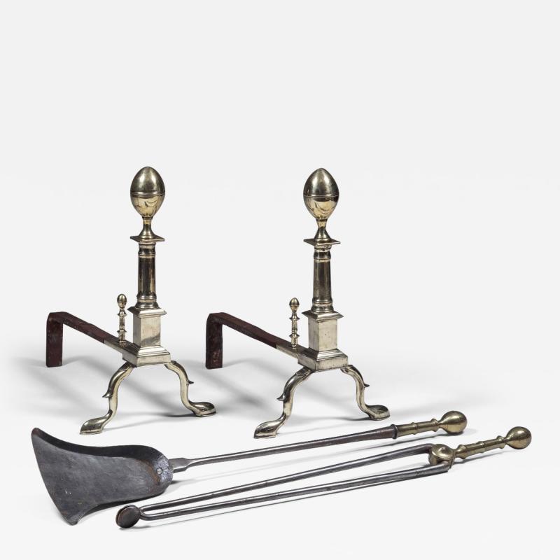 John Molineaux Pair of Signed Brass Andirons