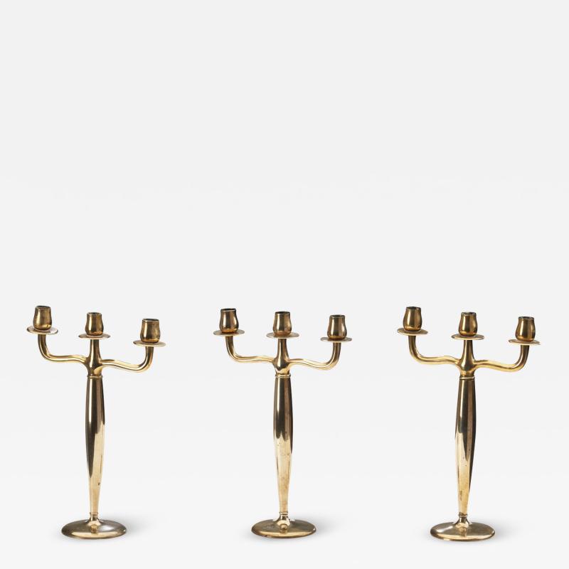 John Norelius Trio of Dirigold Art Nouveau Candelabras for AB Alco Sweden 1920s