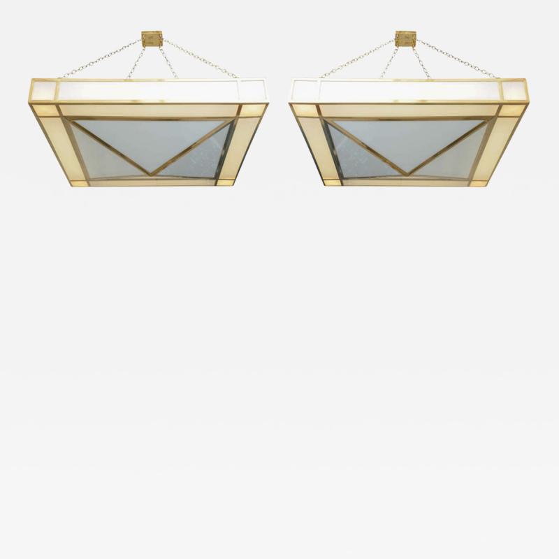 John Phillip Phillip Johnson American Modern White Glass and Brass Geometric Chandeliers