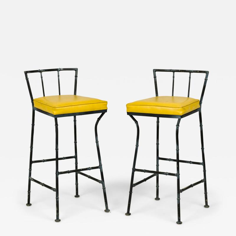 John Salterini Set of 3 John Salterini Faux Bamboo Frame Bar Stools with Upholstered Seats