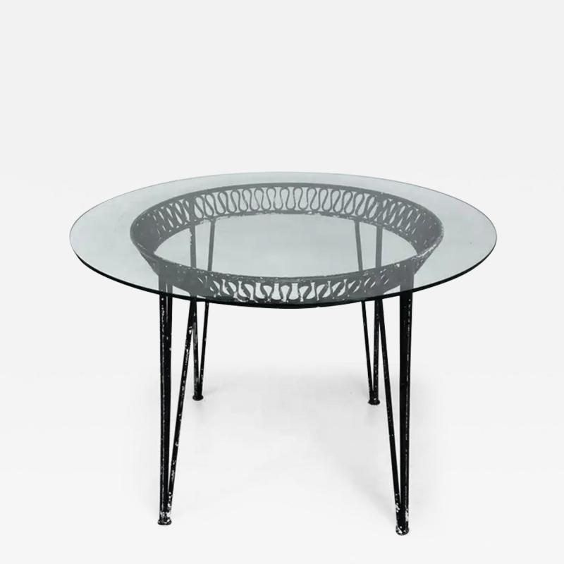 John Salterini Vintage Salterini Ribbon Style Mid 20th Century Modern Round Table and Glass Top