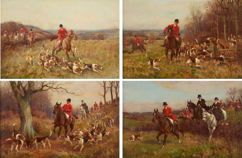 John Sanderson Wells Set of four antique English equestrian oil paintings by John Sanderson Wells