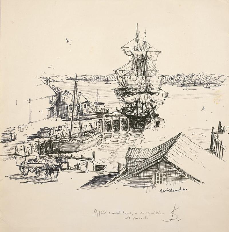 John Stobart Study for Marblehead Appletons Wharf in 1850