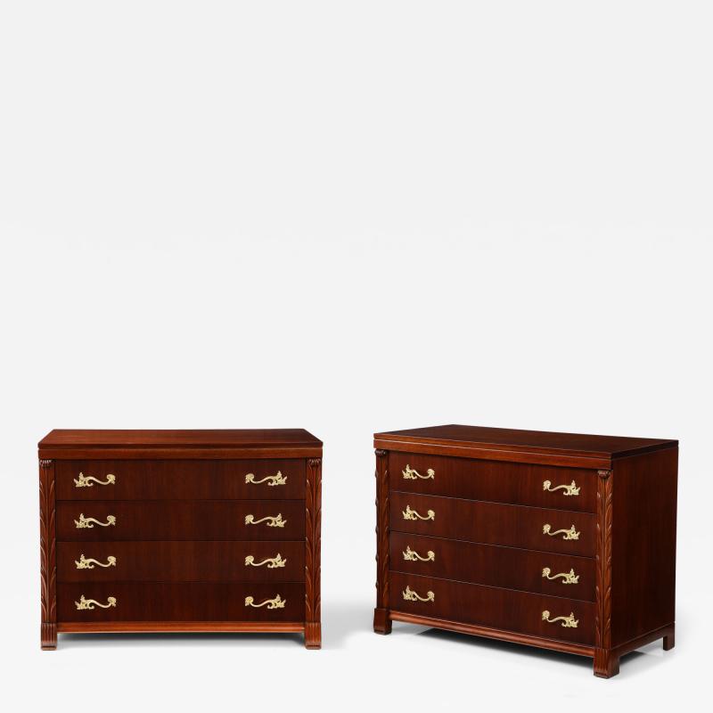 John Stuart 1940s John Stuart Large 4 Drawerv Mahogany Commodes With Gilt Brass Handles