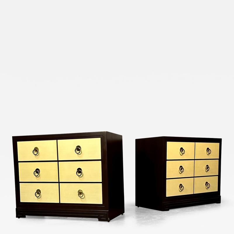 John Stuart Pair of Mid Century Modern John Stuart Parchment Nightstands Dressers Chests