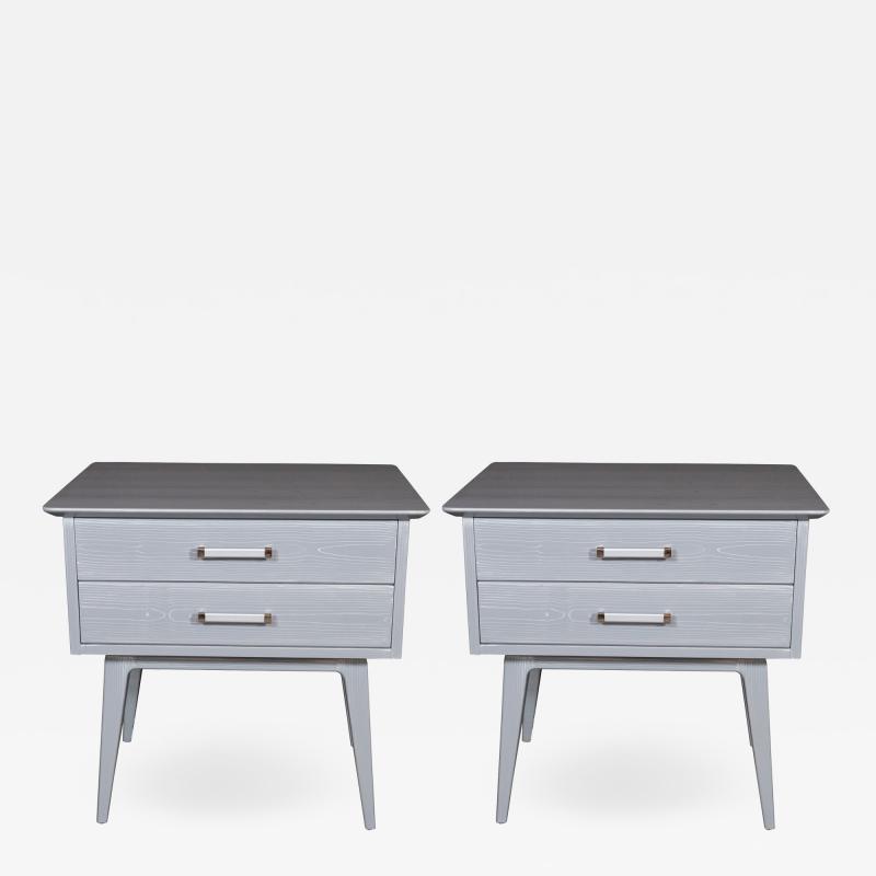 John Stuart Pair of Midcentury Cerused Nightstands with Chromed Fittings by John Stuart Inc