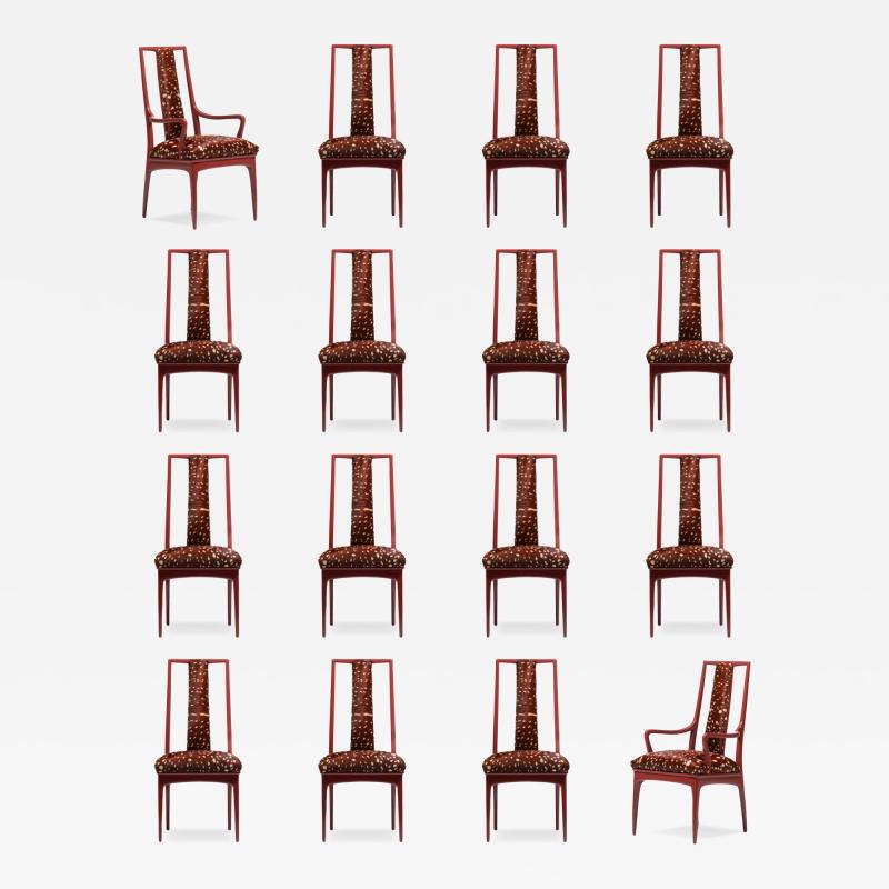 John Stuart Set of 16 John Stuart Dining Chairs in Sun Dried Tomato with Deer Print Cowhides