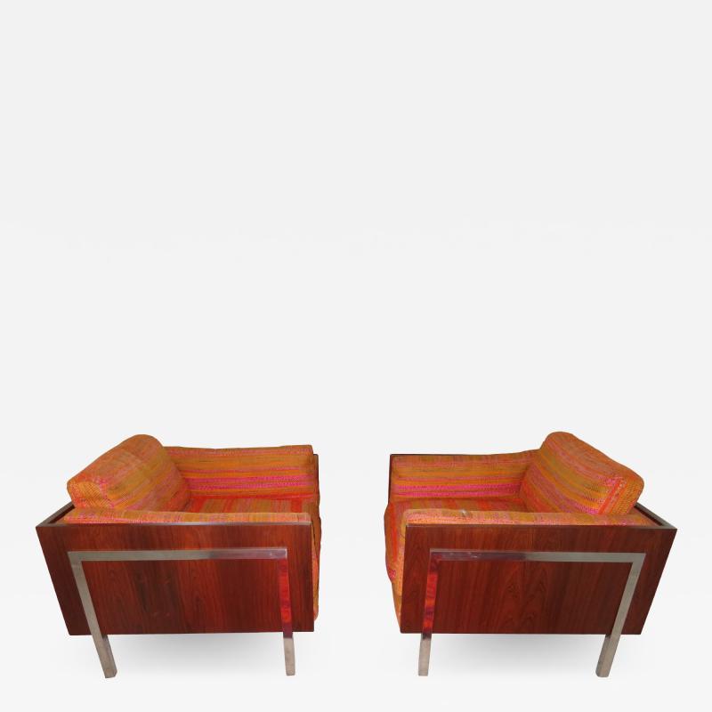 John Stuart Spectacular Pair Milo Baughman Style Rosewood Cube Lounge Chairs by John Stuart