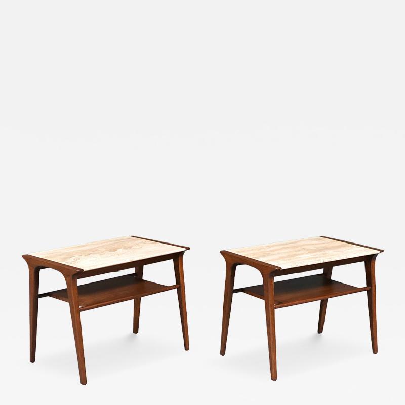 John Van Koert John Van Koert Profile Travertine Top Side Tables for Drexel