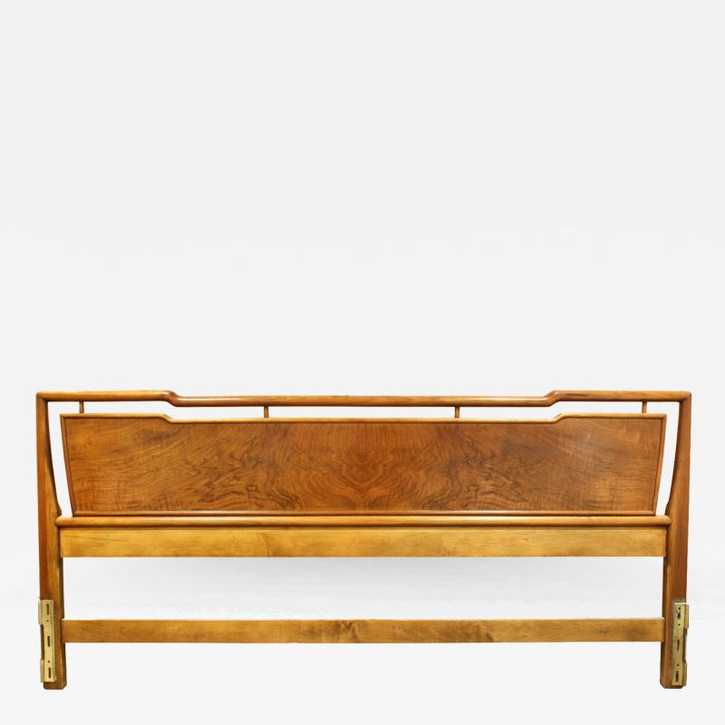 John Widdicomb John Widdicomb King Size Walnut and Brass Headboard 1950s