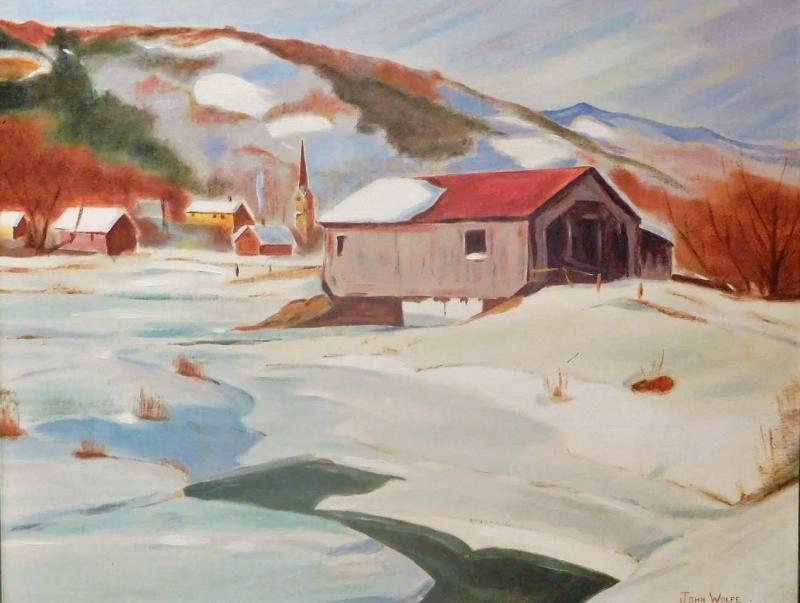 John Wolfe New England Winters Day John Wolfe Oil Paint on Academy Baard