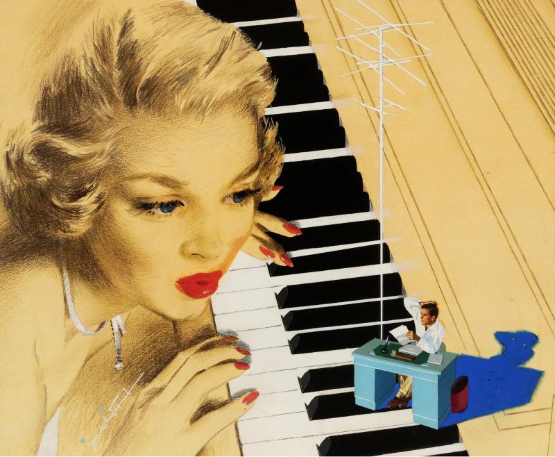 Jon Whitcomb Surreal Illustration Glamorous Blond at the Piano