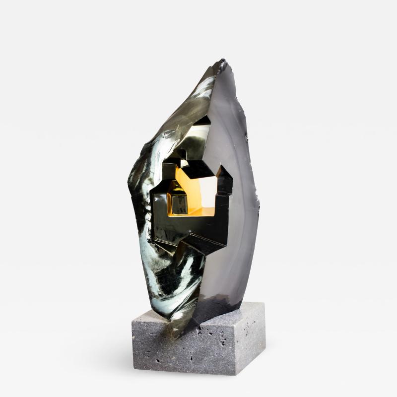 Jorge Y zpik UNTITLED S T Obsidian gold leaf and volcanic rock sculpture