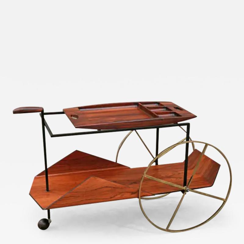 Jorge Zalszupin Carrinho de Cha Bar Cart in Hardwood Iron Brass by Jorge Zalszupin 1950s