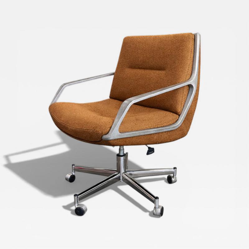 Jorge Zalszupin Low Commander Swivel Armchair by Jorge Zalszupin Bronze Chenille and Aluminum