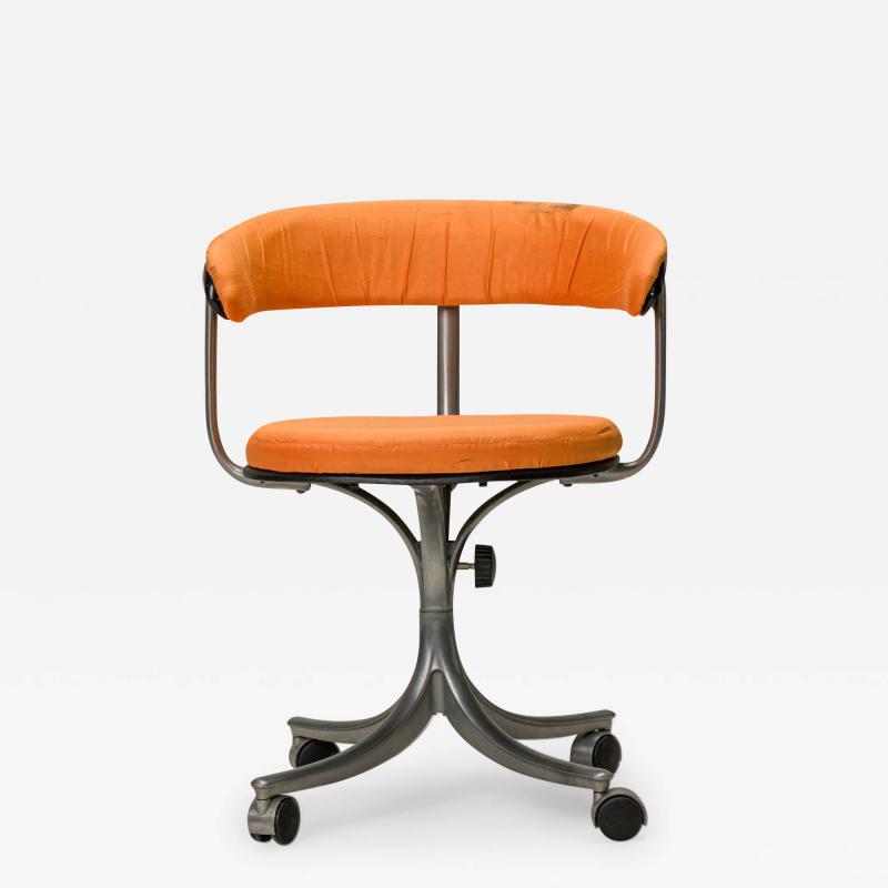 Jorgen Rasmussen Jorgen Rasmussen Danish Orange Upholstery And Silver Metal Rolling Office Chair