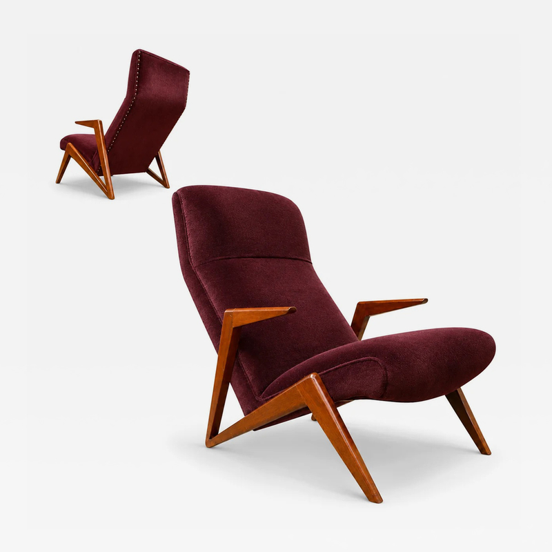 Jos Zanine Caldas Brazilian Modern Imbuia Wood Mohair Lounge Armchair Att Jos Zanine Caldas