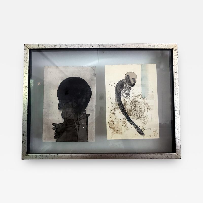 Jose Luis Cuevas Framed of Two Work on Paper by Jose Luis Cuevas