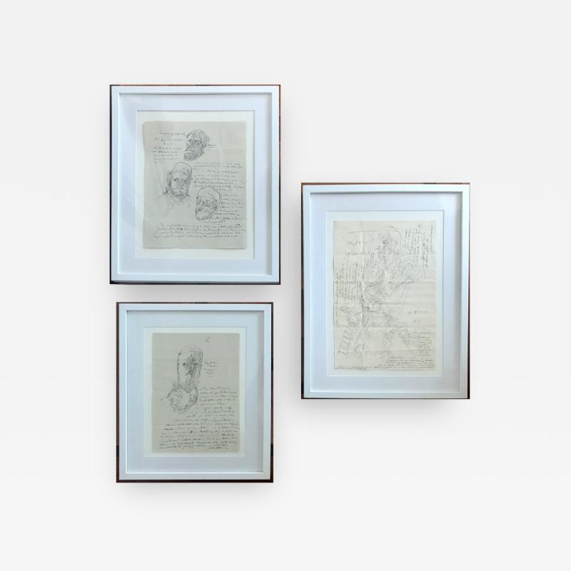 Jose Luis Cuevas Group of Three Works on Paper by Jose Luis Cuevas framed