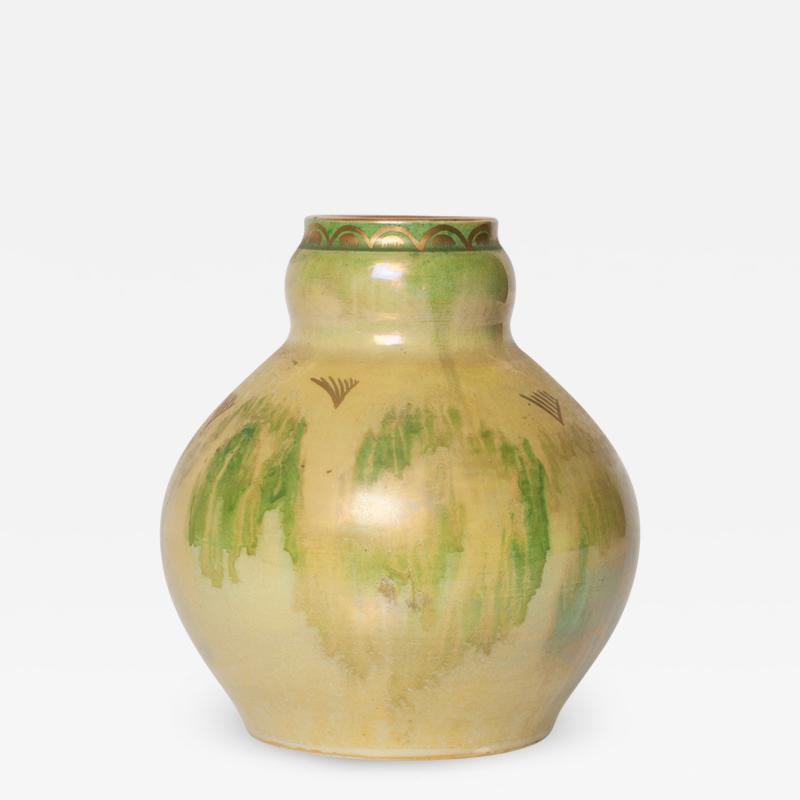 Josef Ekberg SWEDISH ART DECO PALE YELLOW GREEN VASE BY JOSEF EKBERG