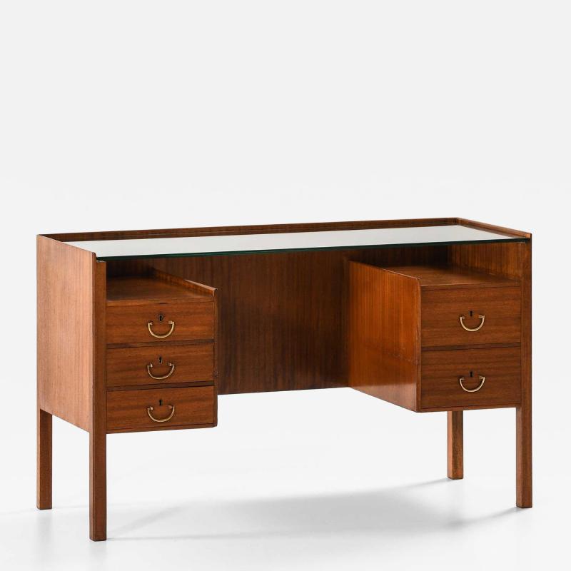 Josef Frank Desk in Mahogany Brass Glass Desk by Josef Frank 1950s