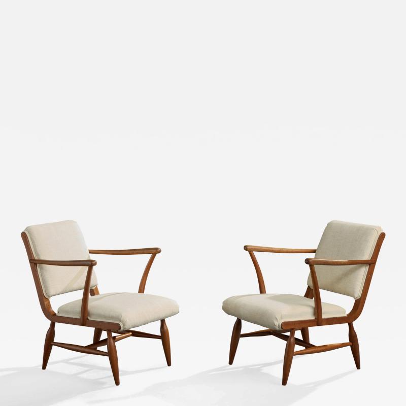 Josef Frank Lounge Chairs with Mahogany and Fabric Sweden 1940s