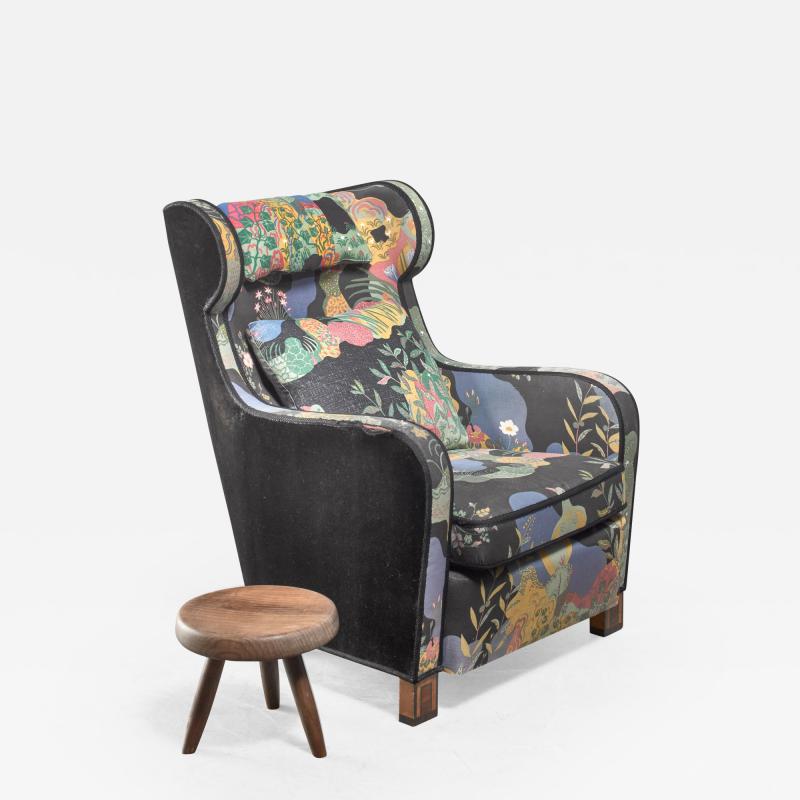 Josef Frank Modernist wingback chair with Josef Frank upholstery