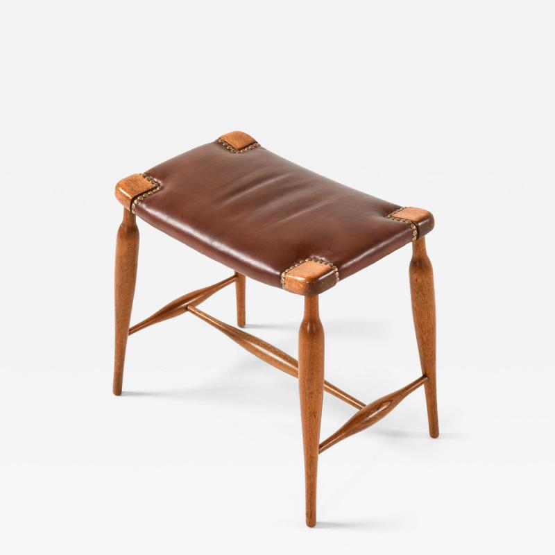 Josef Frank Stool in Mahogany Brass and Leather by Josef Frank 1950s