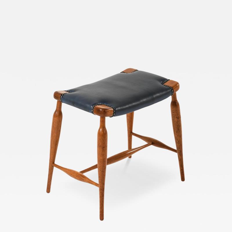 Josef Frank Stool in Mahogany Brass and Leather by Josef Frank 1950s