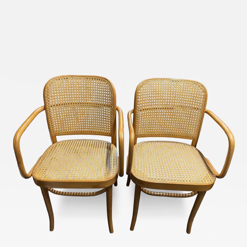 Josef Hoffmann Pair of Josef Hoffman for Thonet Bentwood and Cane Armchairs
