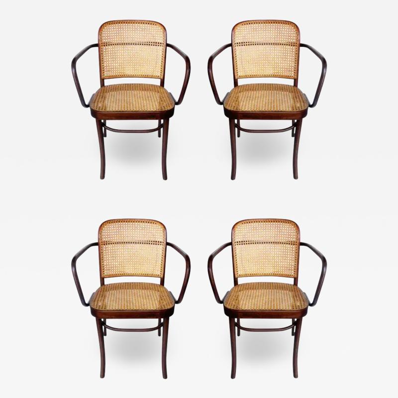 Josef Hoffmann Set of 4 Mid Century Modern Dining Prague Chairs by Josef Hoffmann Cane Wood